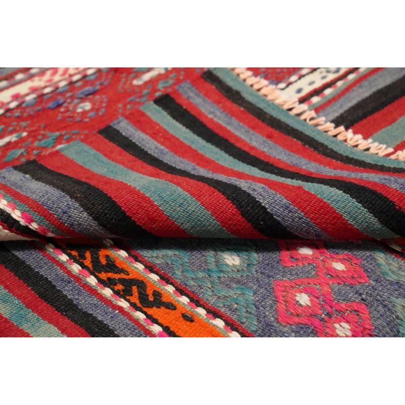 Hand Woven Oriental 100% Wool Carpet Southwestern Tribal Multi-Colored Kilim Area Rug - 9' 3'' X 5' 10''