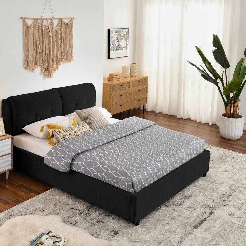 Luxury Upholstered Platform Bed with Integrated Headboard & Storage