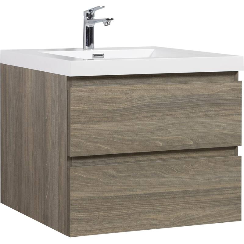 Modern Wall-Mounted Bathroom Vanity with White Solid Surface Top