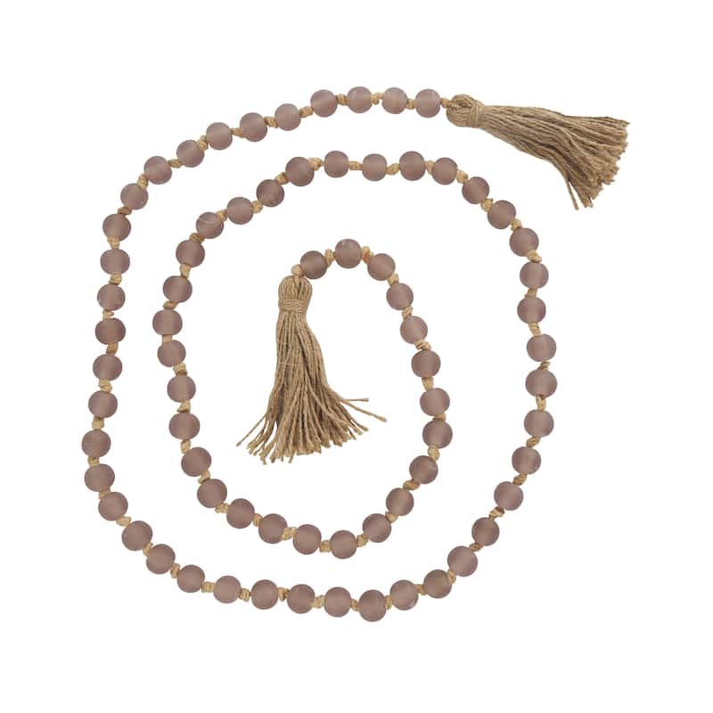 Glass Handmade Round Long Frosted Beaded Garland with Tassel with Knotted Brown Jute - Various Colors - Roche River Decor - Pink - Frosted Finish