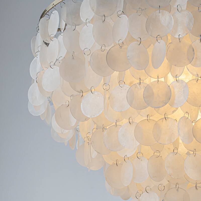 3/6-Lights Unique Tiered Bronze Capiz Chandelier with Seashell Accents