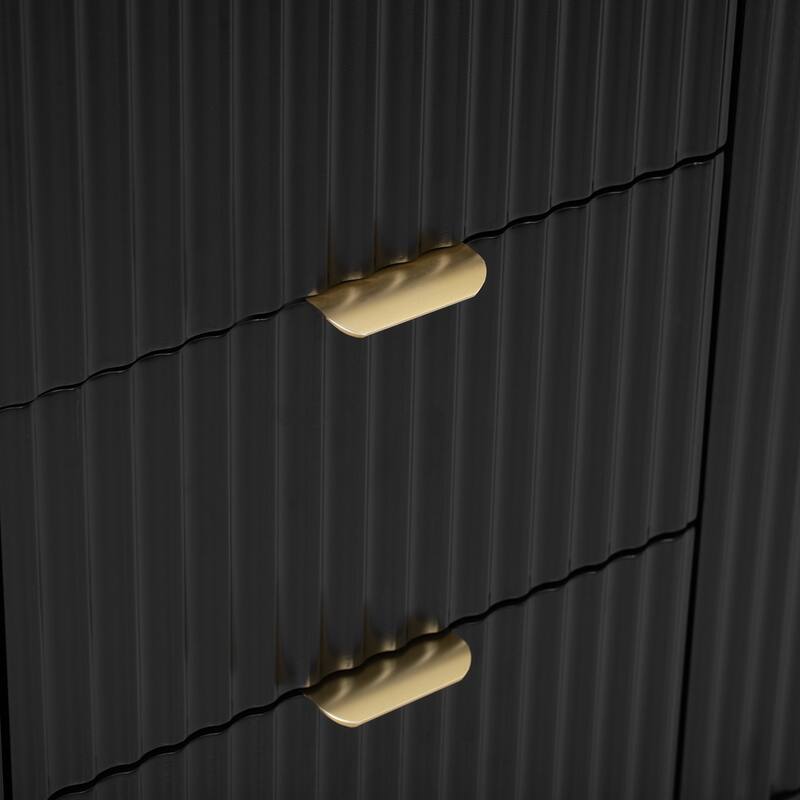 Entryway Cabinet with Wave Design-3 Adjustable Shelves, 3 Drawers & Close Doors, Storage Console Table with Metal Handle