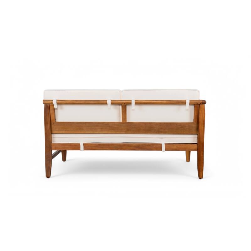 Aston Outdoor Acacia Wood Chat Set with Cushions by Christopher Knight Home