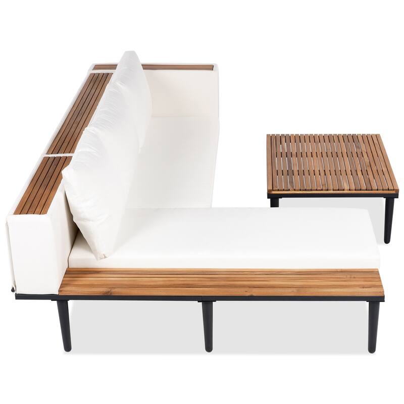 Patio Furniture Set with Removable Cushions and Coffee Table, Acacia Wood Sofa ,Outdoor Conversation Sectional Sofa