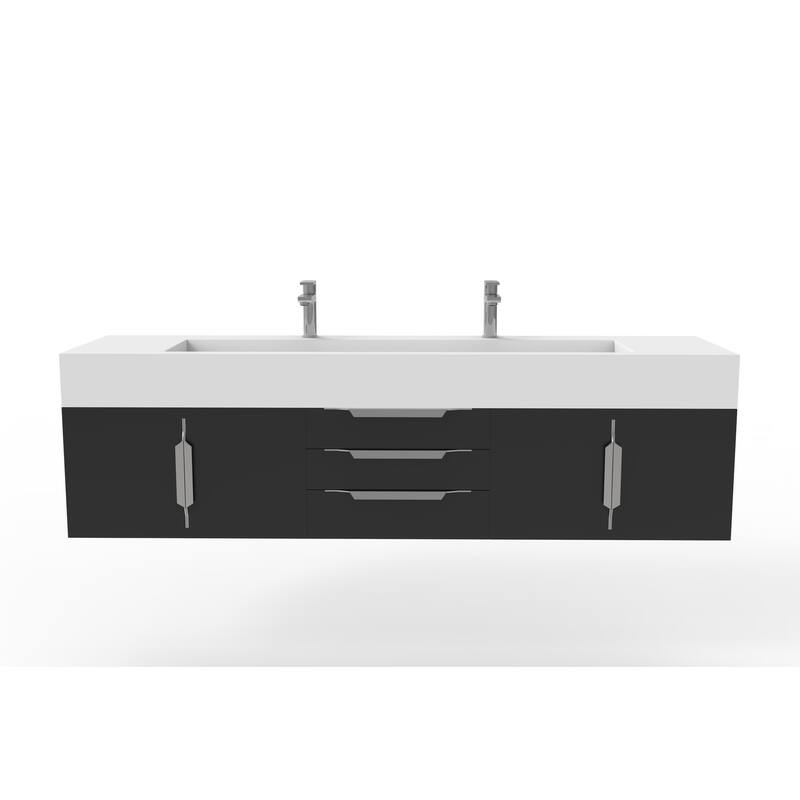 Nile 72" Wall Mounted Bathroom Vanity Set w/ White Top
