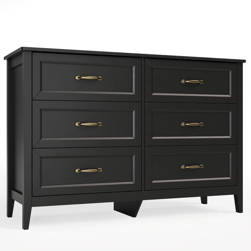 43.3" W 6 Drawer Dresser, Wood Storage Closet Dressers Chest of Drawers for Bedroom