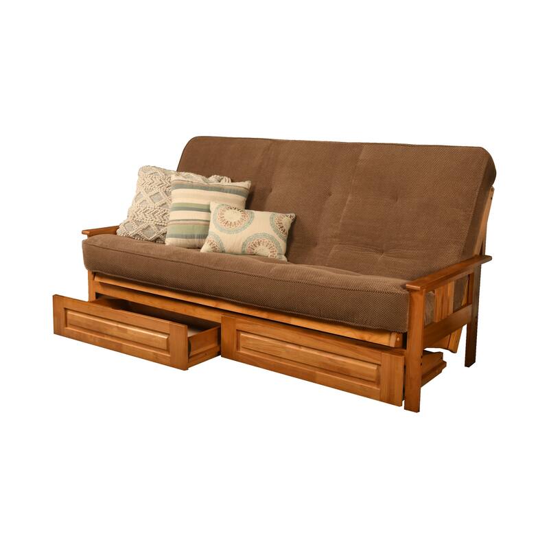 Somette Monterey Queen-size Storage Futon Set in Butternut Finish with Marmont Mattress - Marmont Mocha