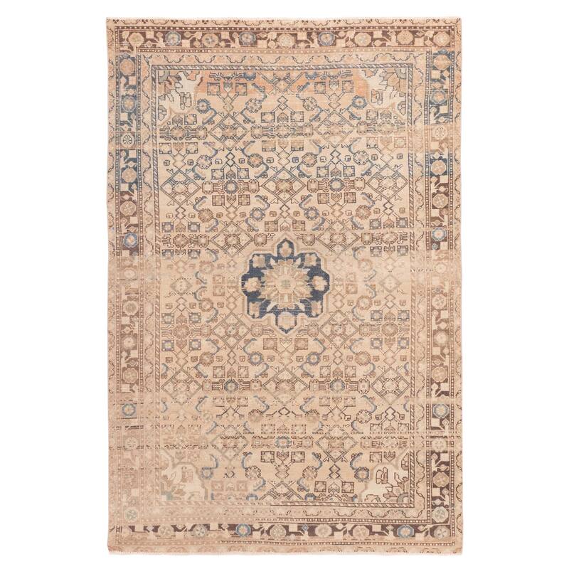ECARPETGALLERY Hand-knotted Antalya Vintage Beige Wool Rug - 4'4 x 6'9