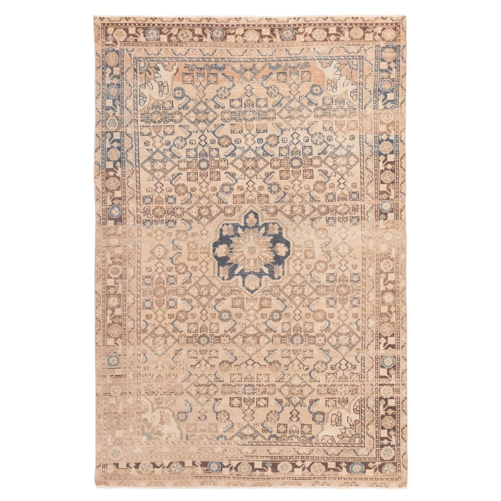 ECARPETGALLERY Hand-knotted Antalya Vintage Beige Wool Rug - 4'4 x 6'9