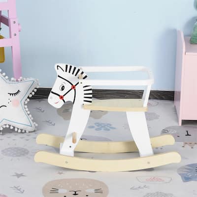 Kids Wooden Rocking Horse Toy with Pedals and Smooth Curved Rails for Toddlers Balance Training - 26.75" L x 10.5" W x 19" H