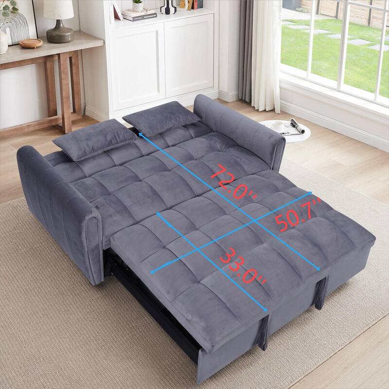 Convertible Velvet Sofa Bed, 500lb Capacity Futon with Adjustable Back and Pillows, Ideal for Apartments