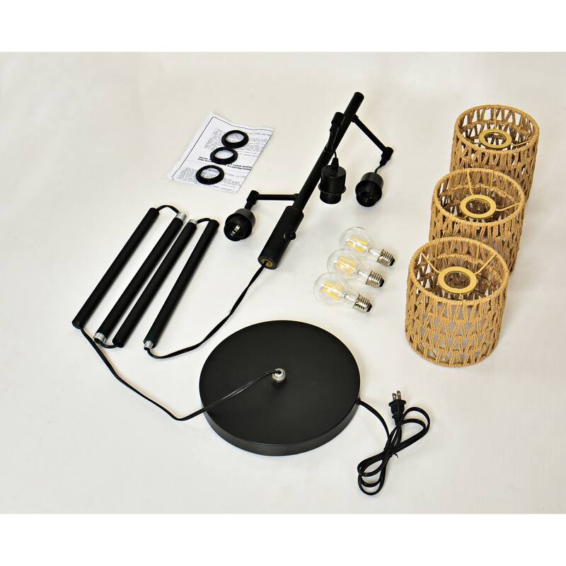 Boho 3-Light Tree Floor Lamp With Rattan Drum Shades