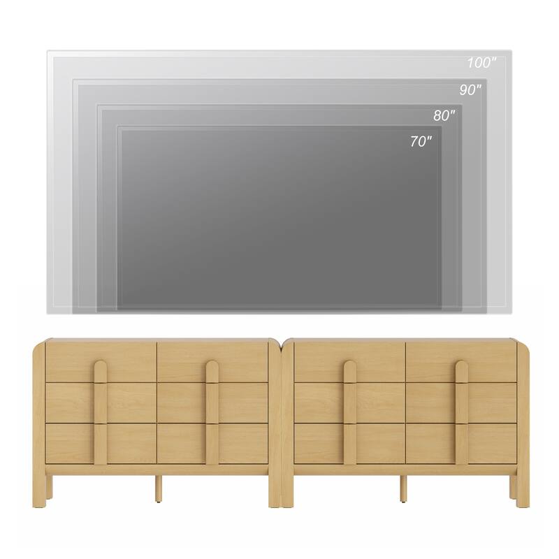 WAMPAT Mid Century 6 Drawer Dresser Set Of 2, 47.2" Modern Chest Of Drawers With Storage, Curved Profile Wood Double Dresser