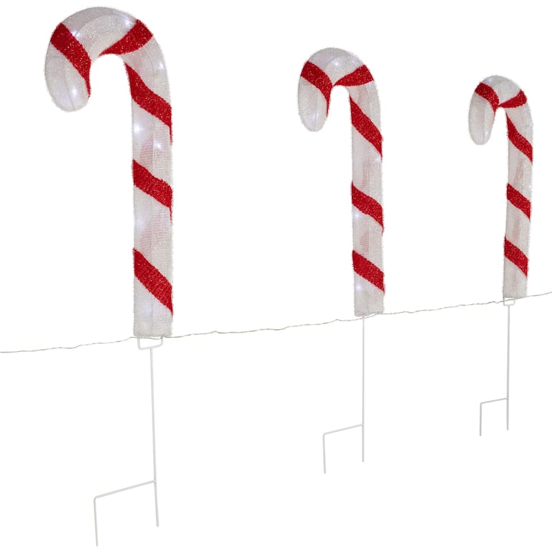 Lighted Candy Cane Christmas Pathway Lawn Stakes - 20" - Set of 3 - 20