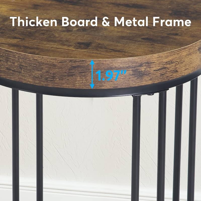 Brown/ Black Wood 2-Tier Round Sofa Side Table for Living Room