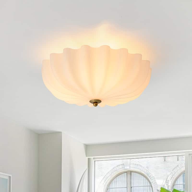 15.7''W 3-Light Shell Scalloped Glass Semi-Flush Mount - Brass 