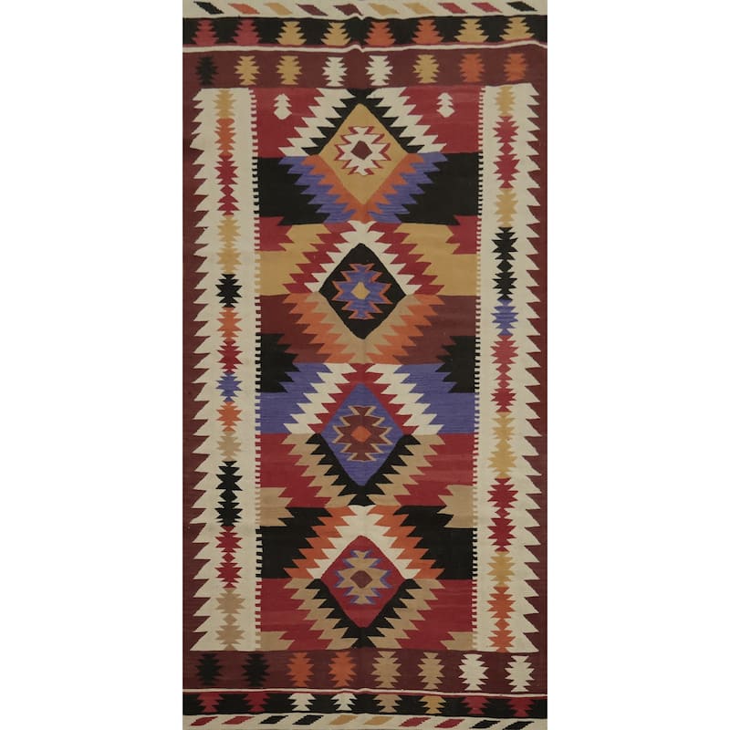 Hand Woven Oriental 100% Wool Carpet Southwestern Modern Multi-Colored Kilim Area Rug - 11' 9'' X 5' 0''