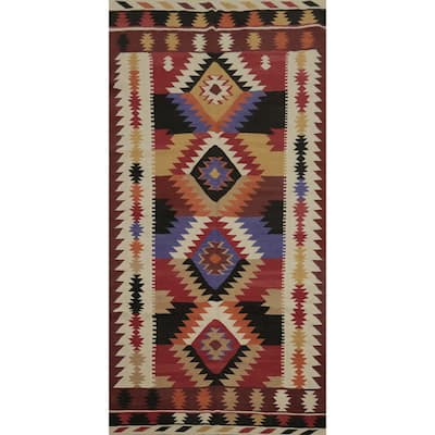 Hand Woven Oriental 100% Wool Carpet Southwestern Modern Multi-Colored Kilim Area Rug - 11' 9'' X 5' 0''