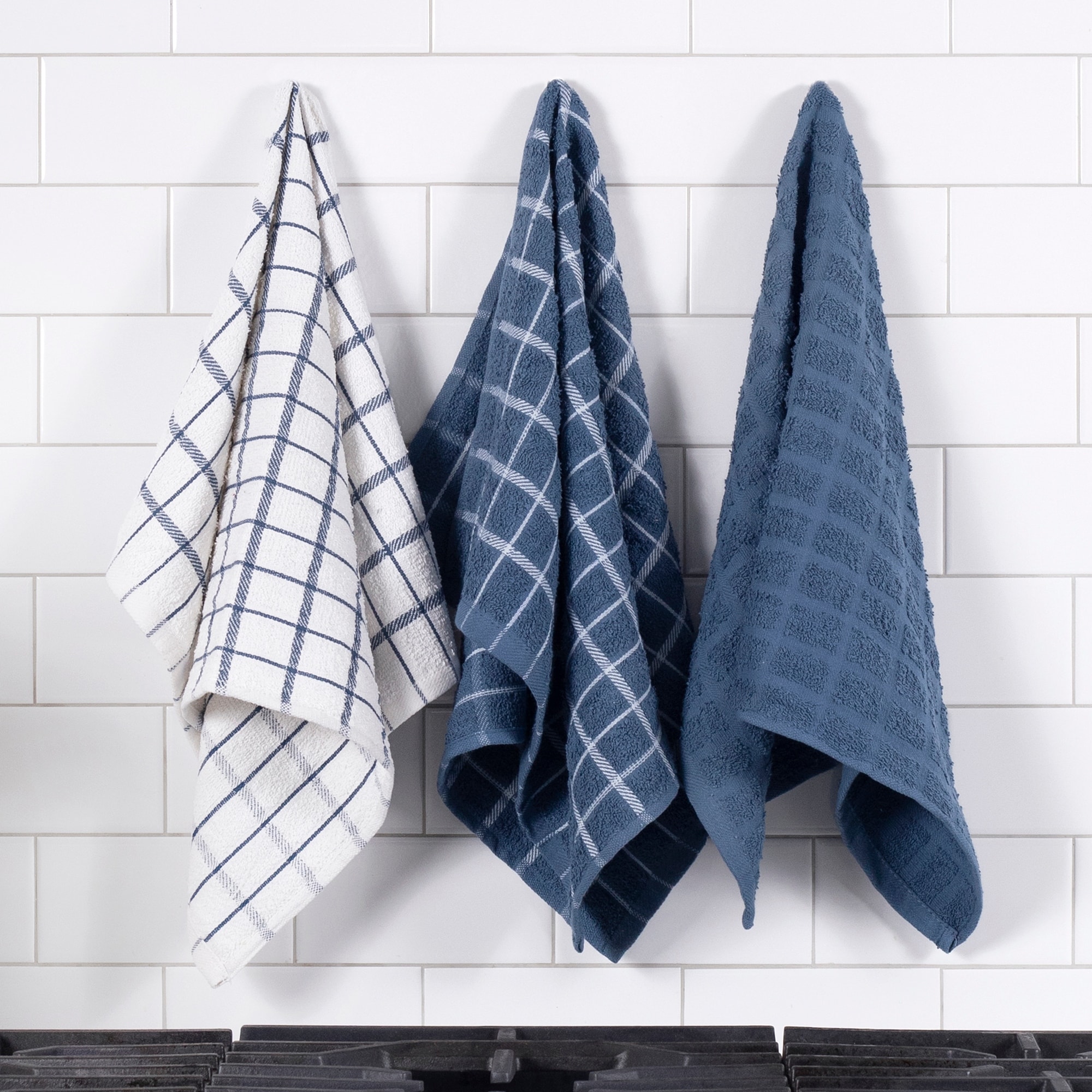 RITZ Cotton Terry Check Kitchen Towels (Set of 3) - Bed Bath