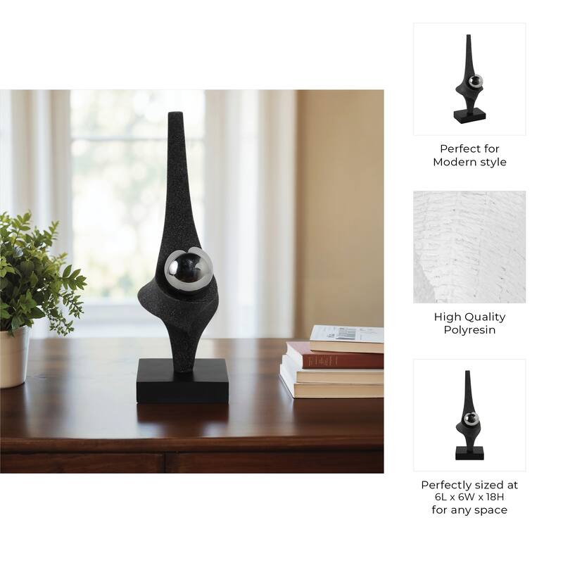 Resin Metal Decorative Object with Sphere Modern Accent - 18" Black - 6" x 6" x 18"