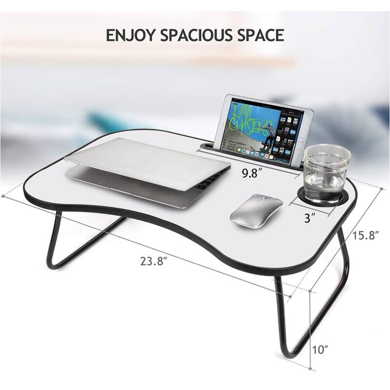 Wood and Metal Design Foldable Laptop Desk with Cup Groove