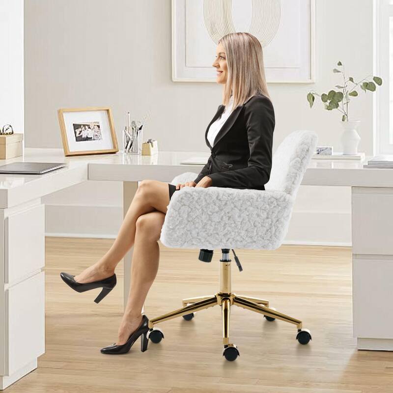 Upholstered Office Chair with Adjustable 360 Swivel Golden Base