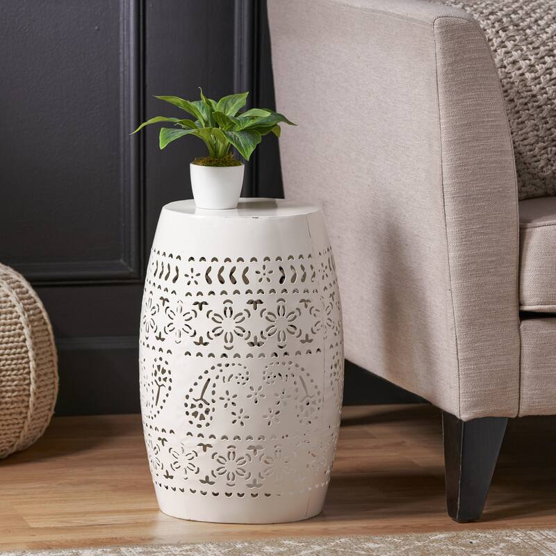 Side Table, Lace Cut Metal End Table for Outdoor & Indoor Use