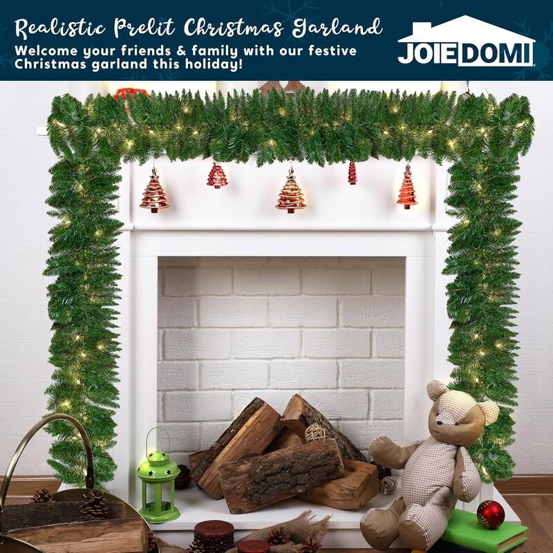9 ft. Tall Green Plastic Prelit Artificial Christmas Garland with 50 LED Lights