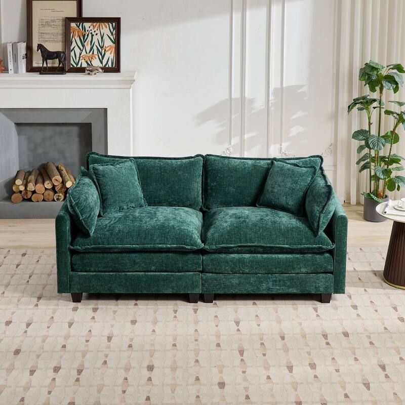 Cloud Sofa LoveSeat (Ottoman is not included), Modern Sectional Couch, Comfy Double Layer Upholstered Seat Cushion - Green