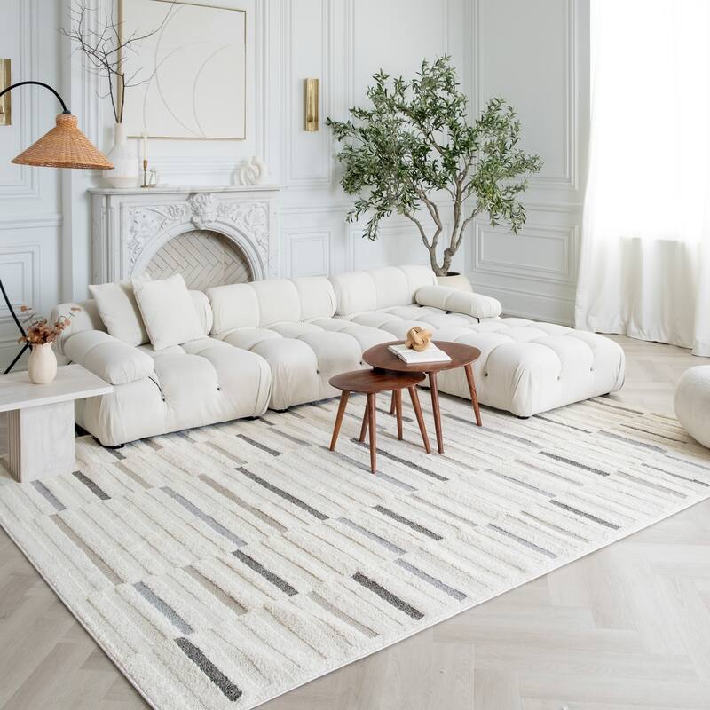 Rug Branch Abstract Modern Geometric Cream Grey Indoor Runner Rug