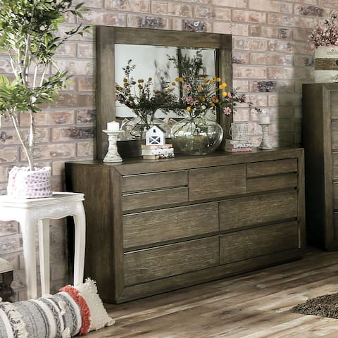 Furniture of America Puly Rustic Walnut Dresser and Mirror Set