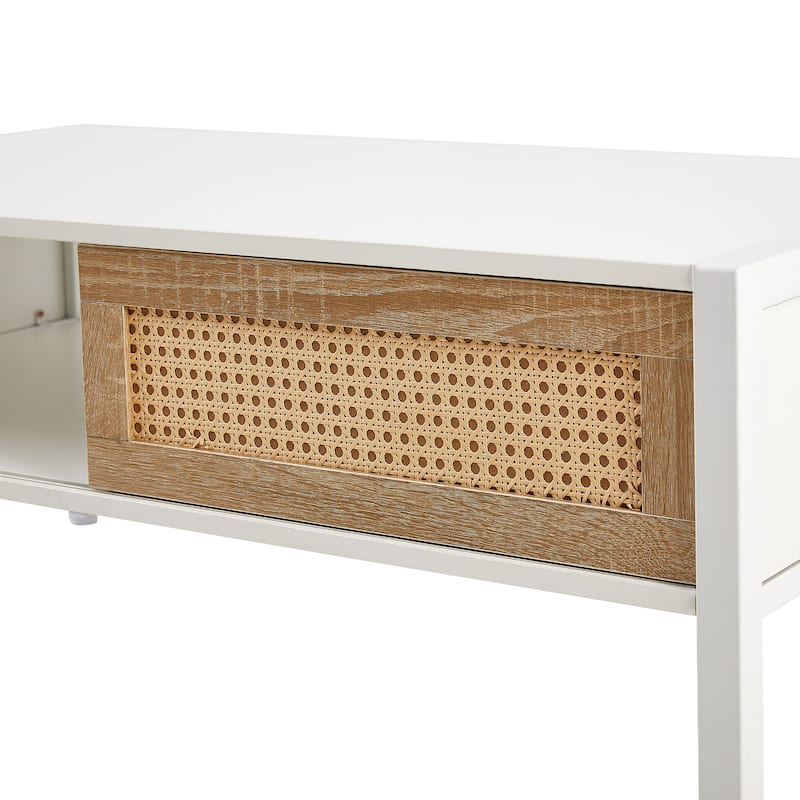 40.16" Mordern Rattan Coffee Table with Sliding Door and Metal Legs