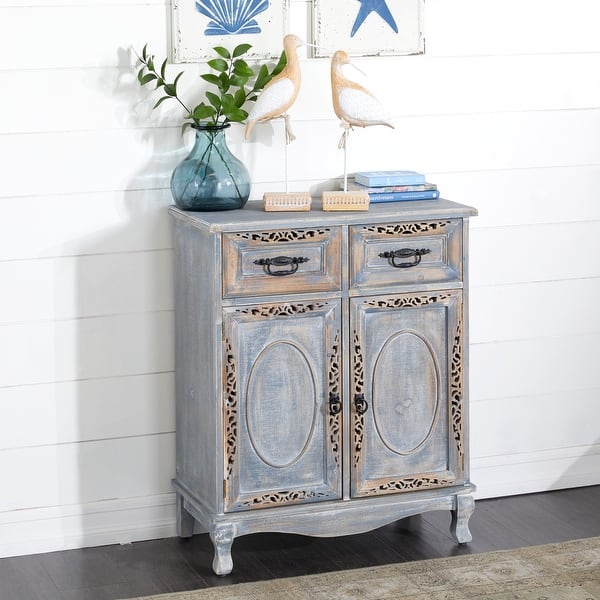slide 2 of 25, Gray Wood Intricately Carved Vintage Cabinet Grey - Buffet