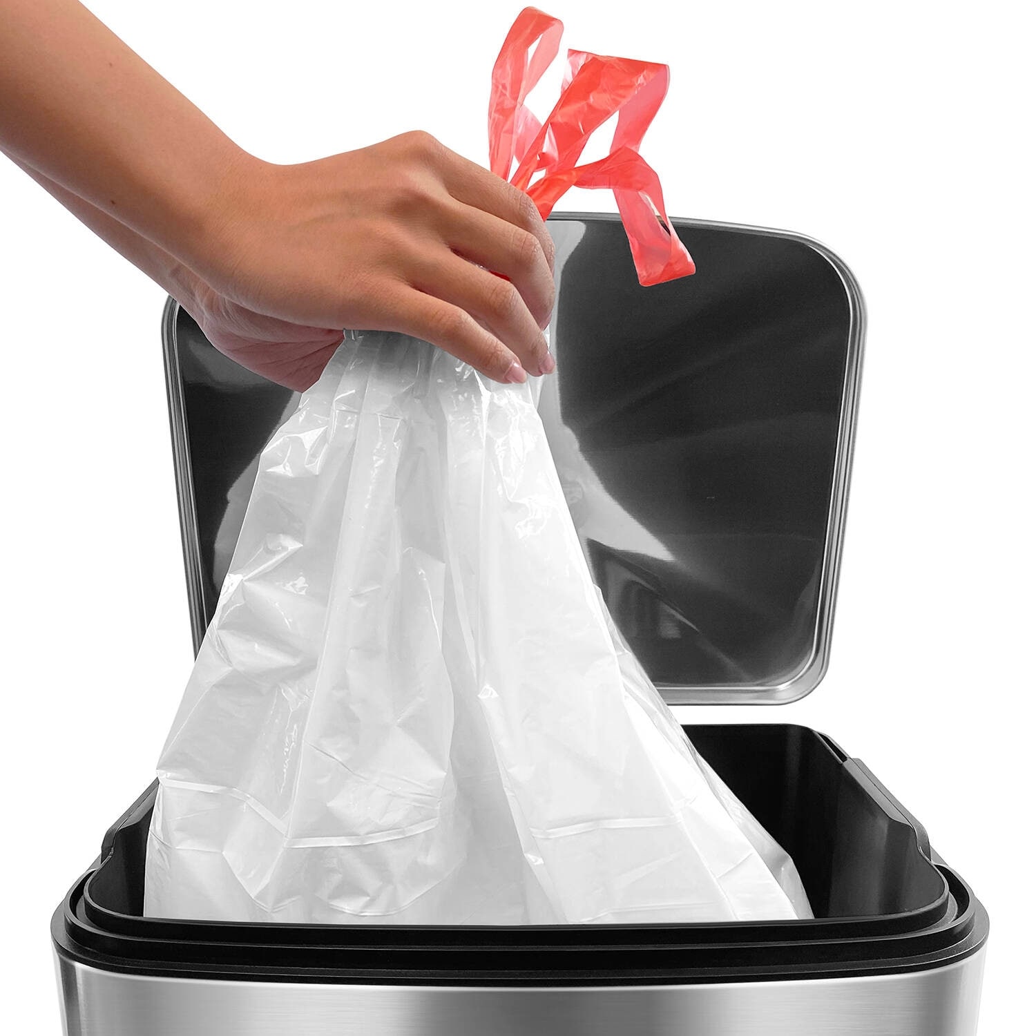 TB002 Drawstring Trash Bags, 40 Liter / 10.5 Gallon, 30 Count, Size: White - Step
