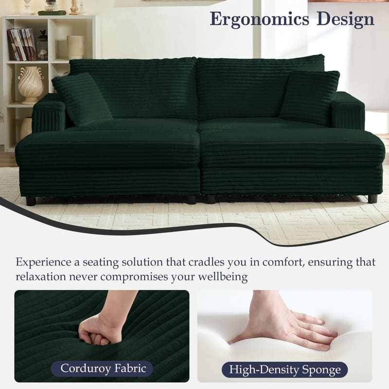 Mixoy 85‘’Corduroy Loveseat Chaise Lounge with Storage Ottoman&Armrests,Upholstered 2-Seater Sleeper Reclining Chair Indoor