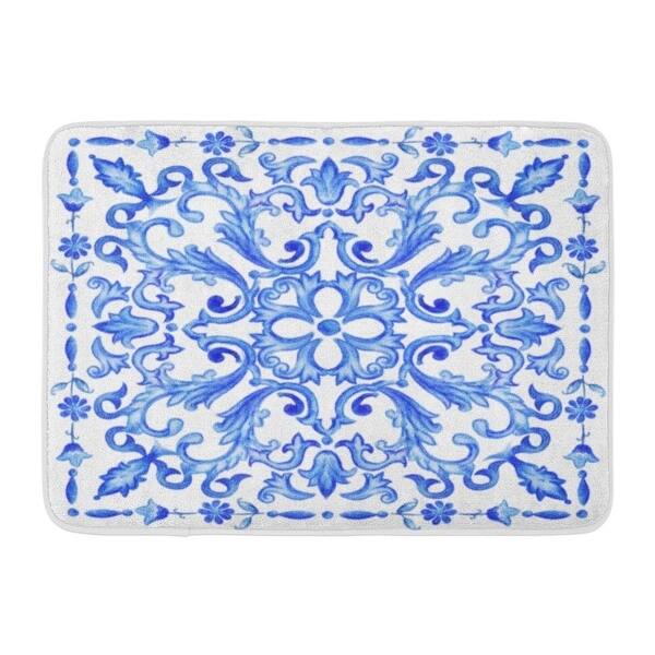 Shop Portugal Azulejos Portuguese Tiles Blue Watercolor Pattern Traditional Tribal Spanish Doormat Floor Rug Bath Mat Multi Overstock 31774630