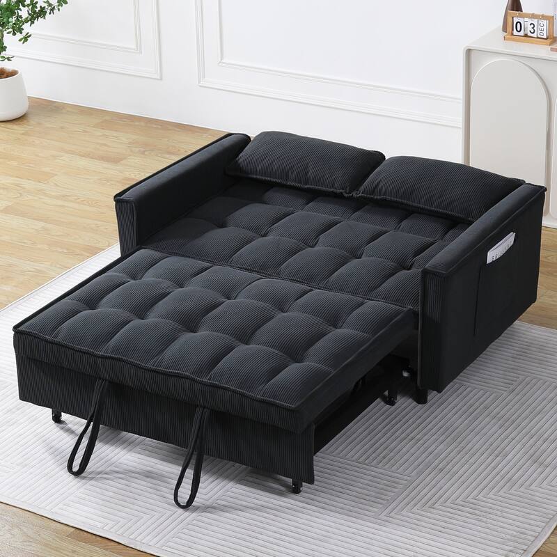 54" Double Buffer Broaching Sofa Bed, Corduroy, Dark Gray
