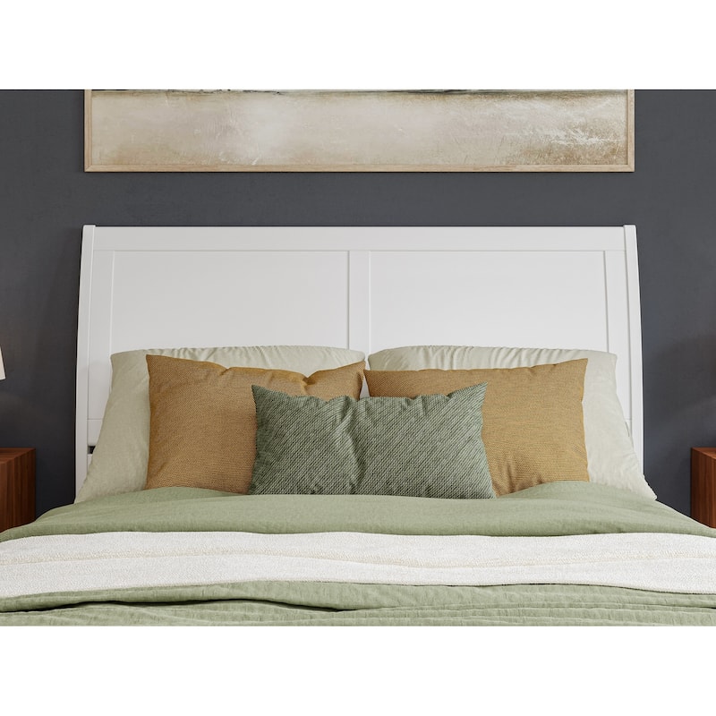 Solid Wood Low Profile Sleigh Bed - Queen Size Platform Bed with USB Charging Station - Modern Bedroom Furniture