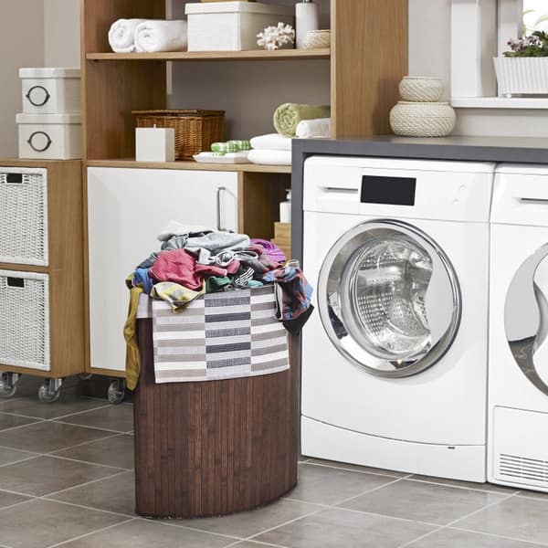 Shop Costway Corner Bamboo Hamper Laundry Basket Washing Cloth Bin Storage Overstock 17999460