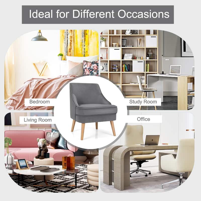 Costway Set of 2 Accent Chairs Velvet Single Sofa Chair w/Rubber Wood