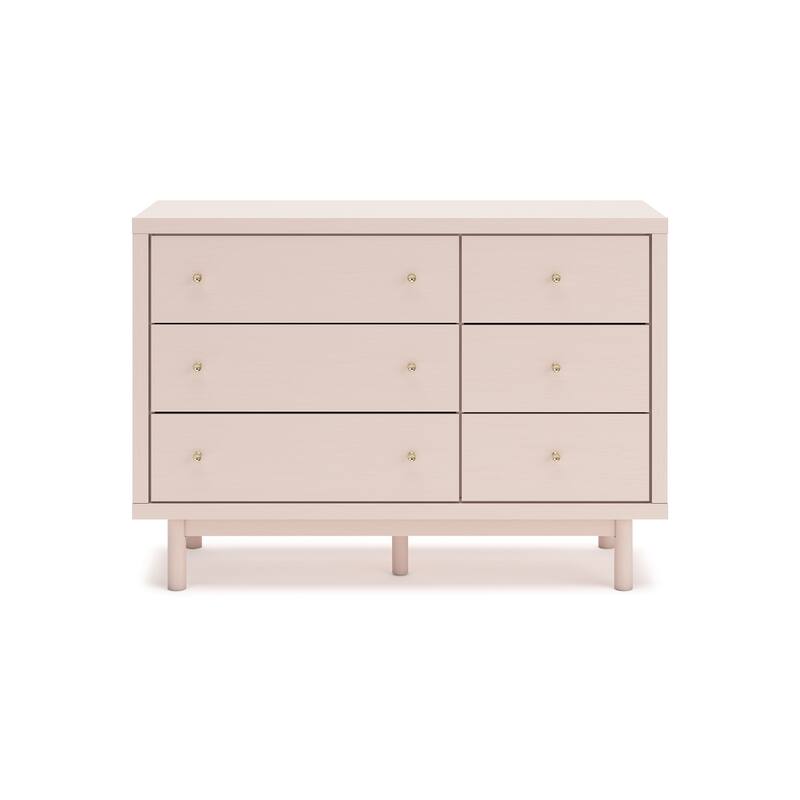 Viso 51 Inch Dresser, 6 Drawers, Champagne, Retro Blush Pink Finish