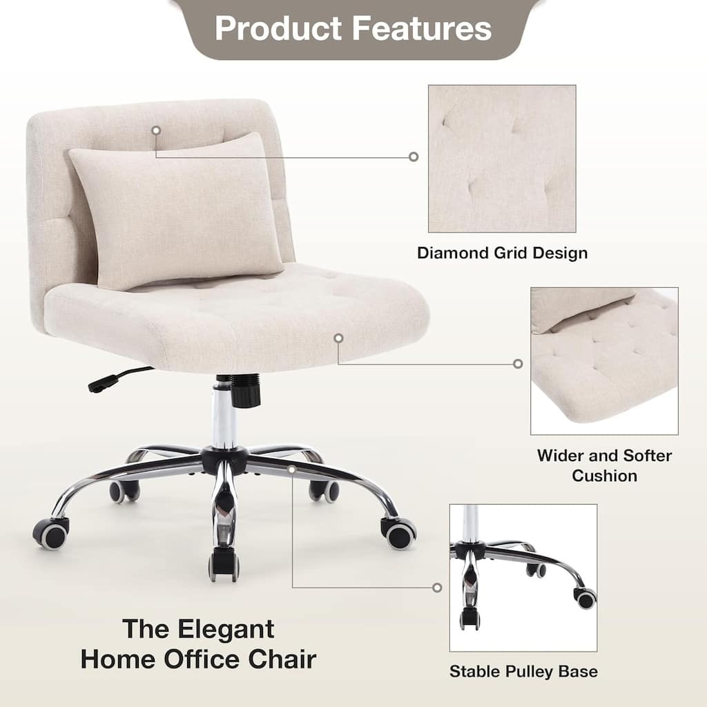 Home Office Chair Vanity Chair with Armless and Adjustable Height and Tilt Ergonomic Chair Executive Chair Swivel Chair,Beige