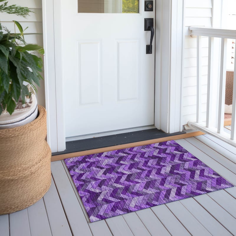 Machine Washable Indoor/ Outdoor Modern Chevron Chantille Rug - Purple - 1'8" x 2'6"