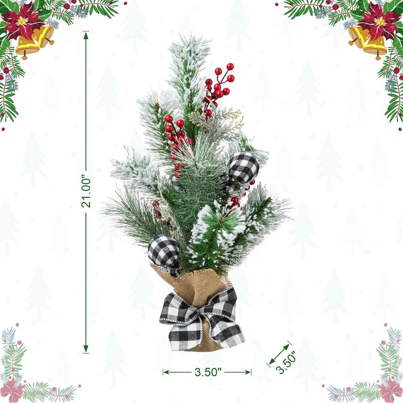 Glitzhome 21"H Christmas Flocked Pine & Berries Table Tree