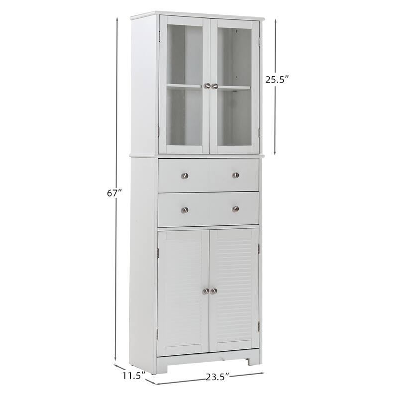 67" Tall Kitchen Pantry Cabinet with Doors, Adjustable Shelves & Large Drawer – Freestanding Storage for Kitchen, Bathroom