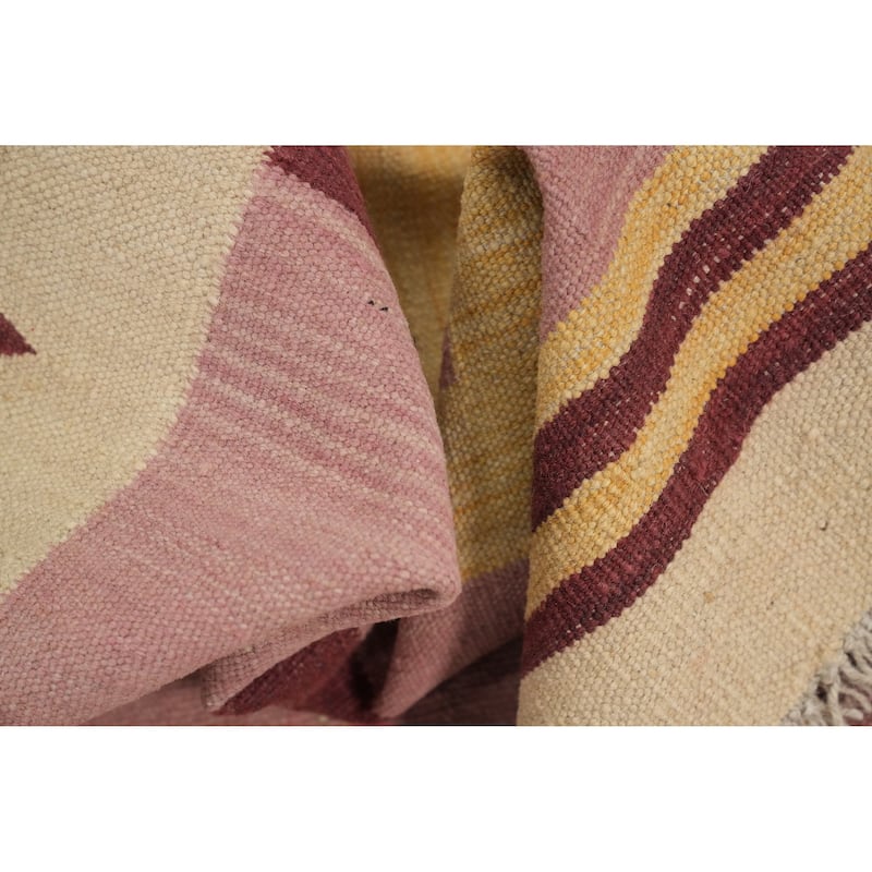 Hand Woven Oriental 100% Wool Carpet Southwestern Tribal Pink Kilim Area Rug - 9' 6'' X 8' 3''
