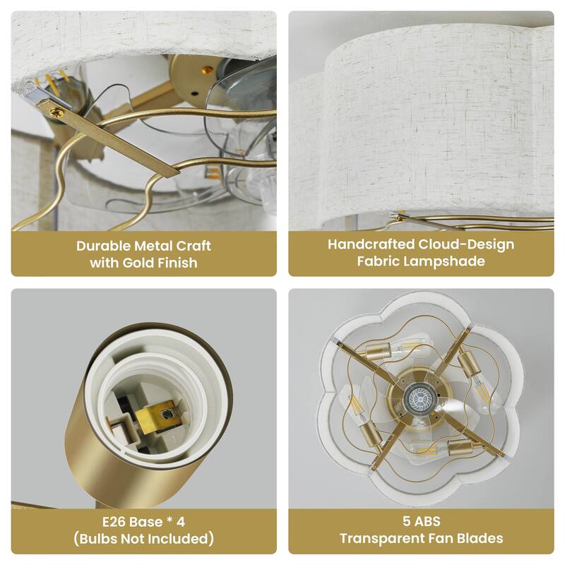 20" Modern Fabric Ceiling Fan with Lights 6-Speed Flush Mount Modern Ceiling Fan - 4-Light