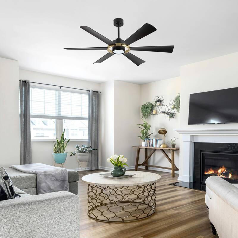 60" Large Modern 6-Blade Ceiling Fan with LED Light and Remote Control