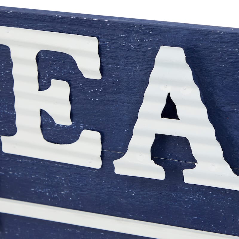 Blue Wood Beach Sign Wall Decor