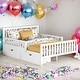 preview thumbnail 2 of 15, Full Size Kids Platform Bed with 2-Storage Drawers, Wood Children Bed Frame with Guardrails on Both Sides for Bedroom, White